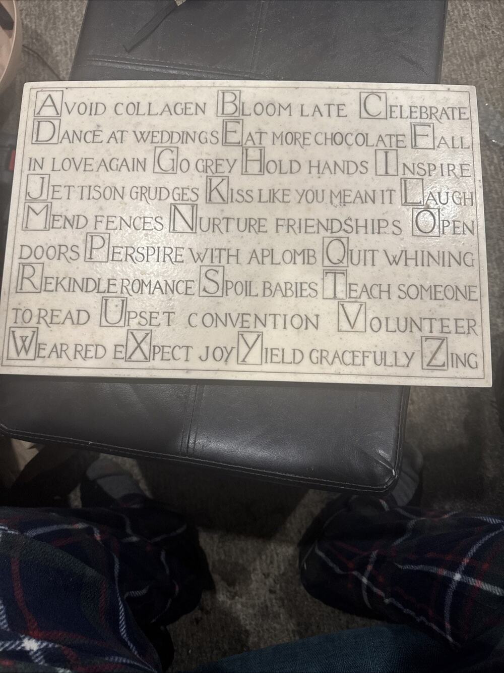 House Parts Inc ABC's of Ageing 17”x11” White Marble Wall Plaque W/ Wall Screws